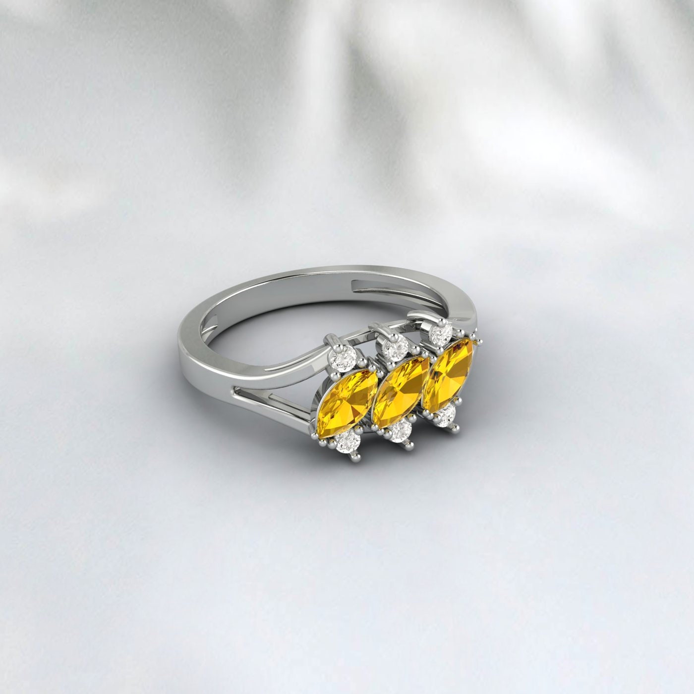 Marquise Cut Citrine Cluster Ring November Birthstone Wedding Ring