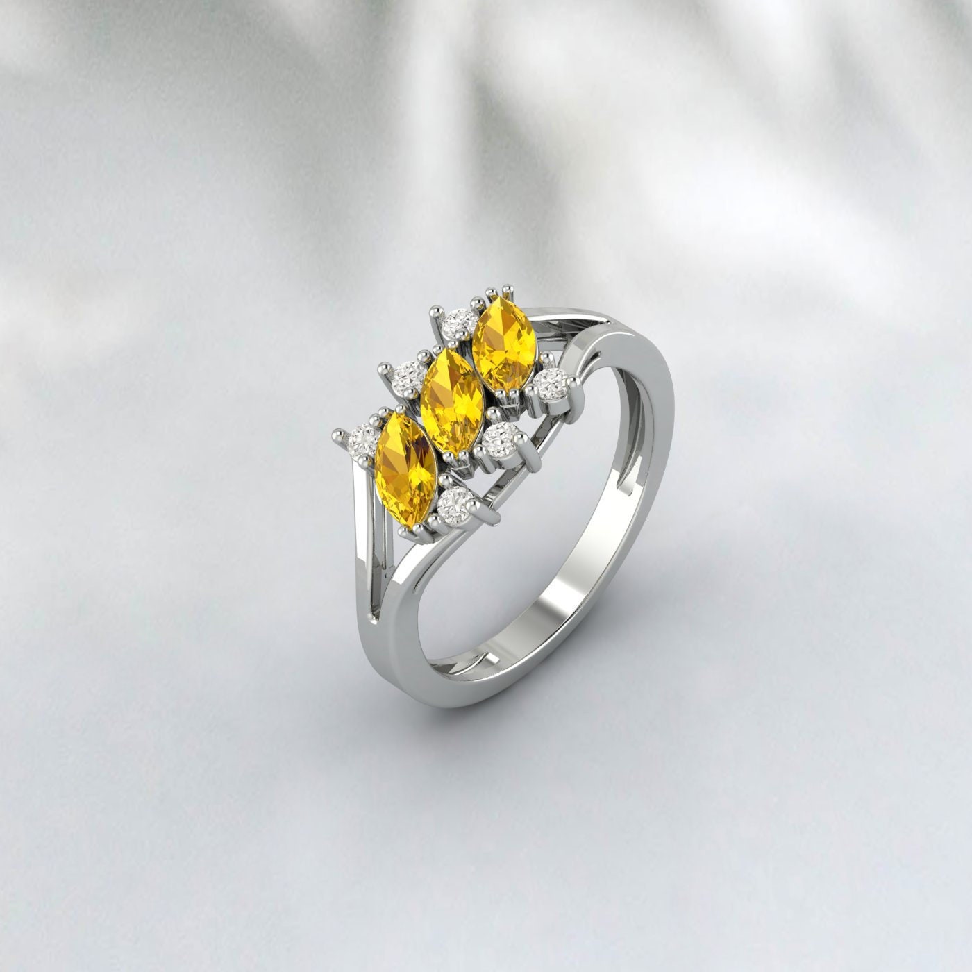 Marquise Cut Citrine Cluster Ring November Birthstone Wedding Ring