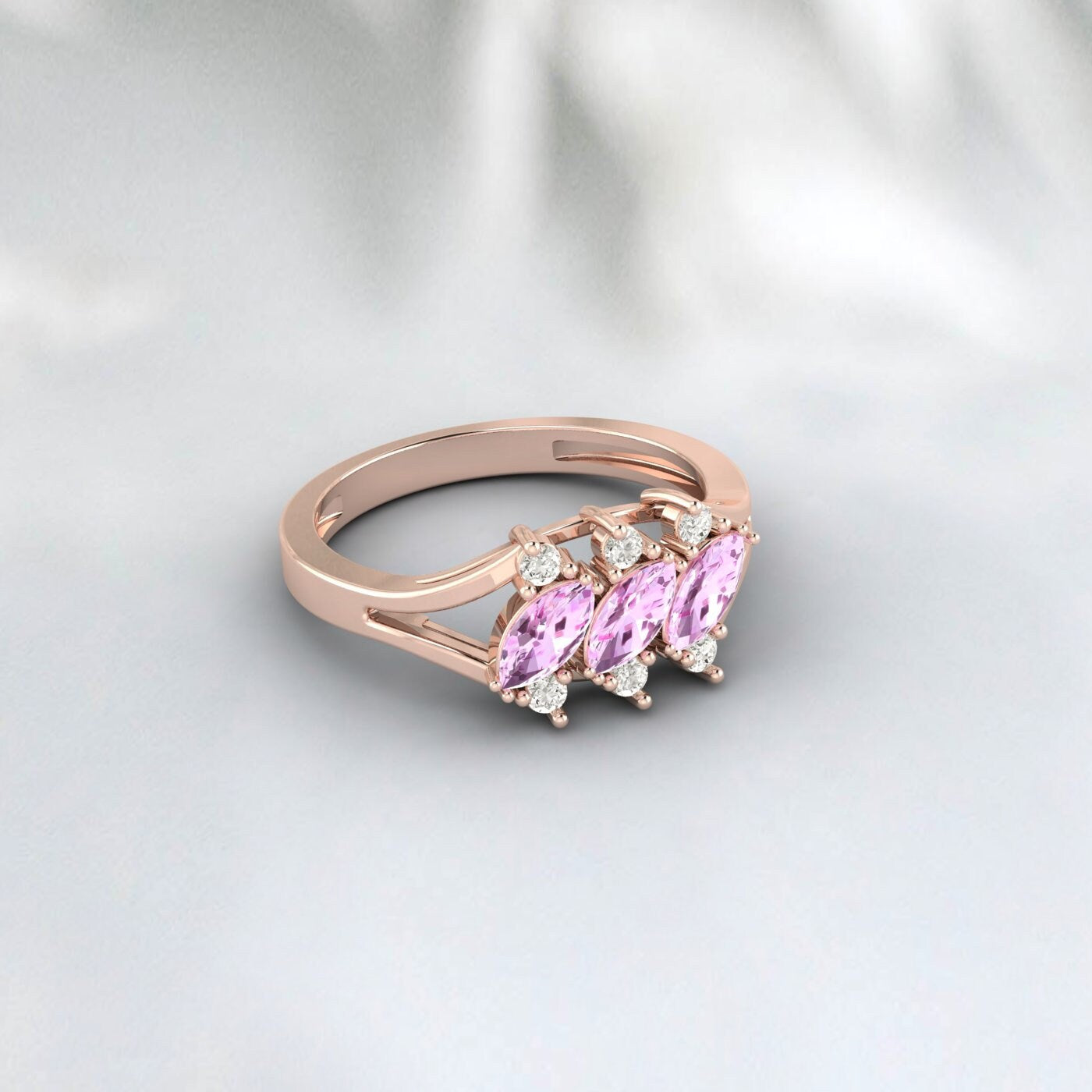 Bague de mariage en saphir rose Cluster Marquise, bague de fiançailles en saphir