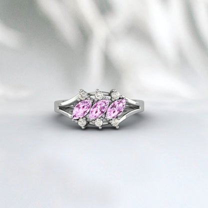 Cluster Marquise Pink Sapphire Wedding Ring Sapphire Engagement Ring