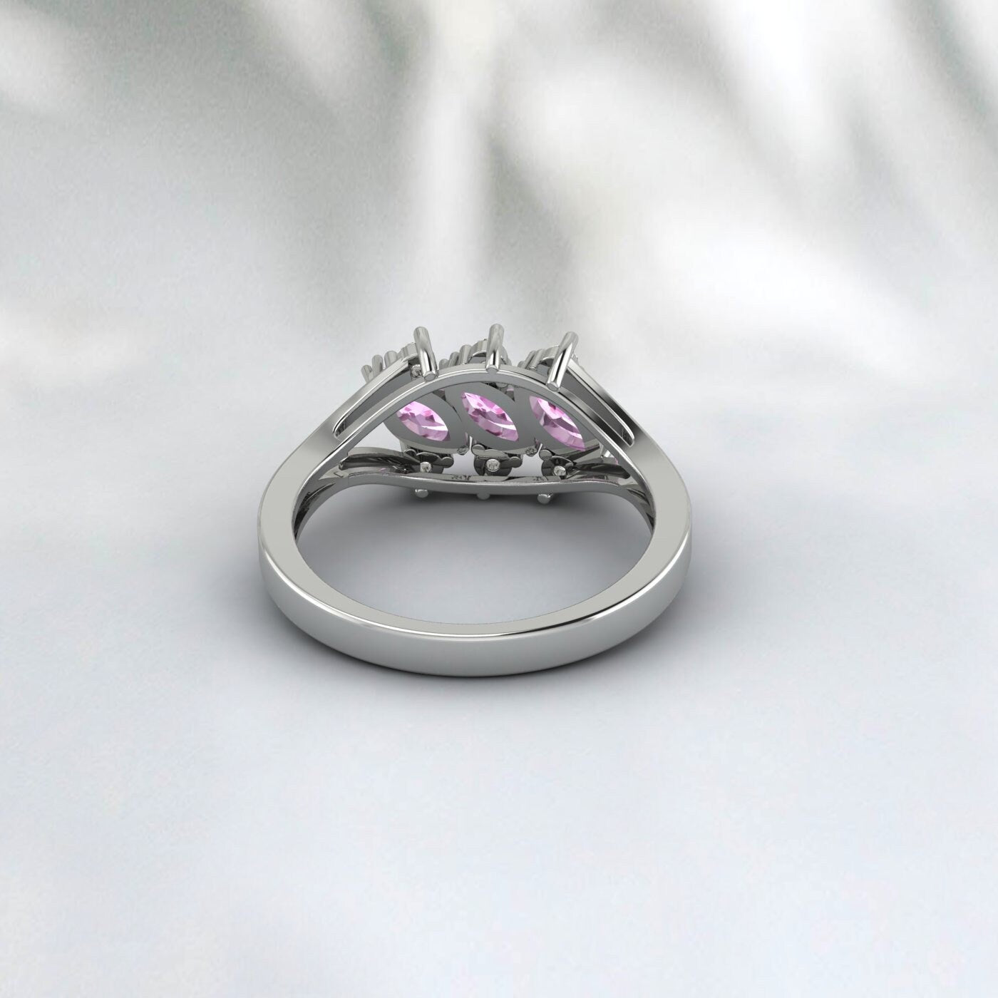 Cluster Marquise Pink Sapphire Wedding Ring Sapphire Engagement Ring