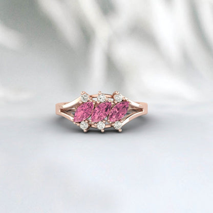 Marquise Pink Tourmaline Engagement Ring Pink Stone Anniversary Ring