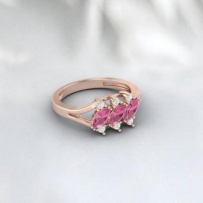 Marquise Pink Tourmaline Engagement Ring Pink Stone Anniversary Ring