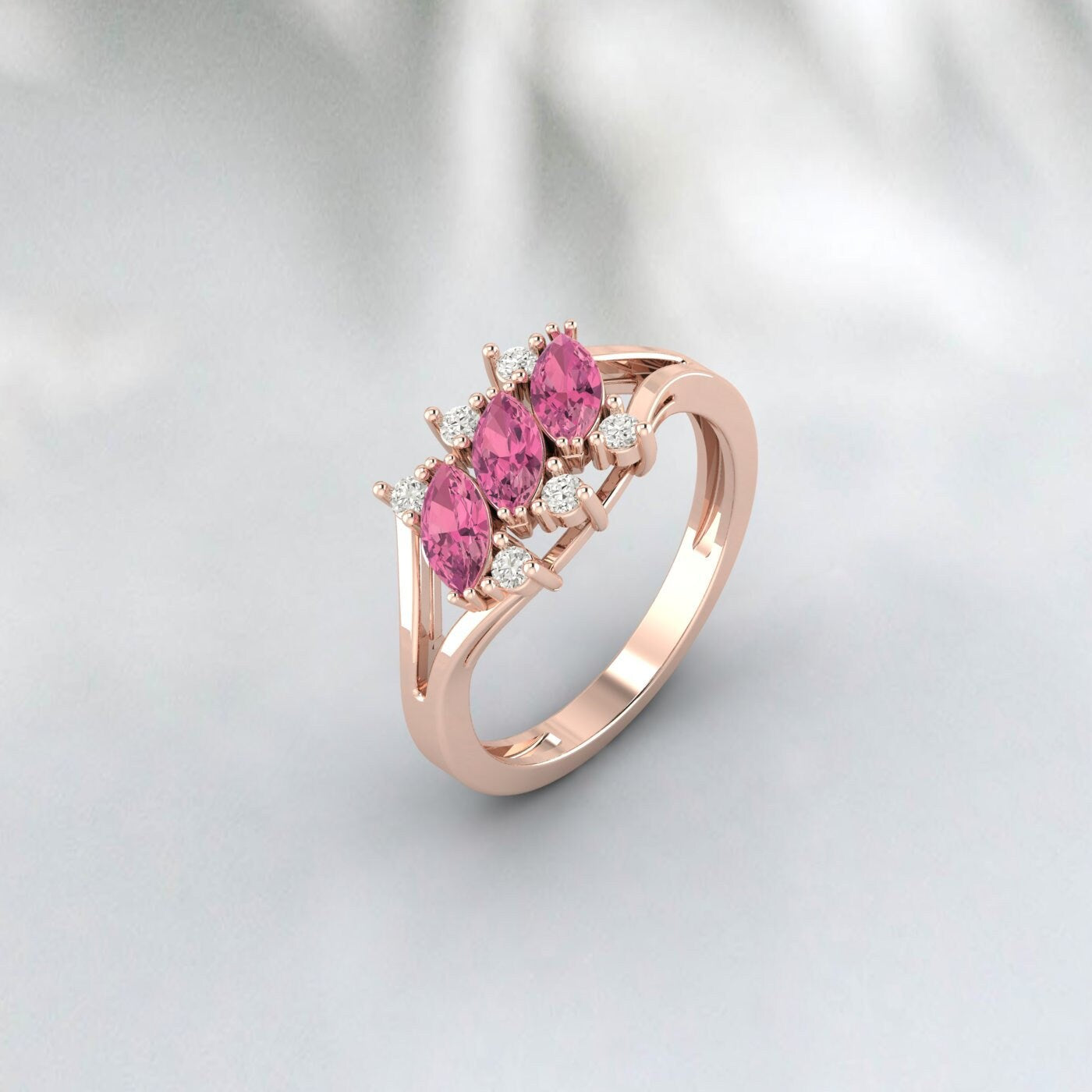 Marquise Pink Tourmaline Engagement Ring Pink Stone Anniversary Ring