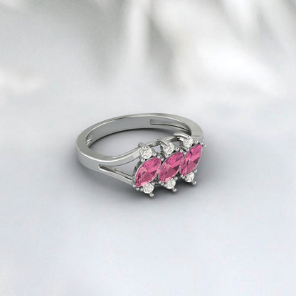 Marquise Pink Tourmaline Engagement Ring Pink Stone Anniversary Ring