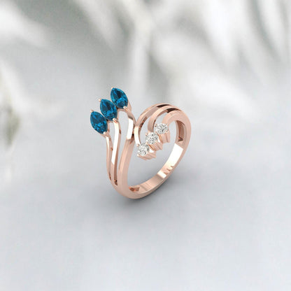 Bague de fiançailles en diamant Cz avec topaze bleue de Londres Marquise naturelle