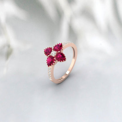 Rose Gold Ruby Ring Flower Shape Vintage Wedding Engagement Ring