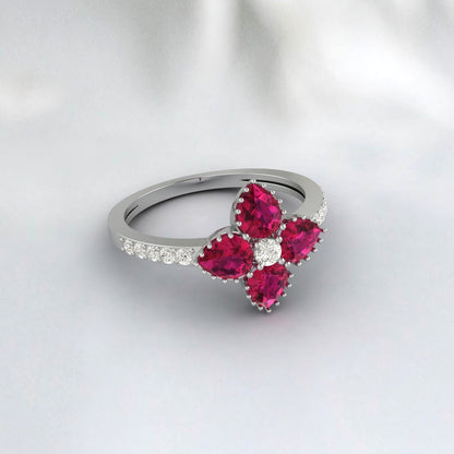 Bague rubis en or rose en forme de fleur, bague de fiançailles de mariage vintage