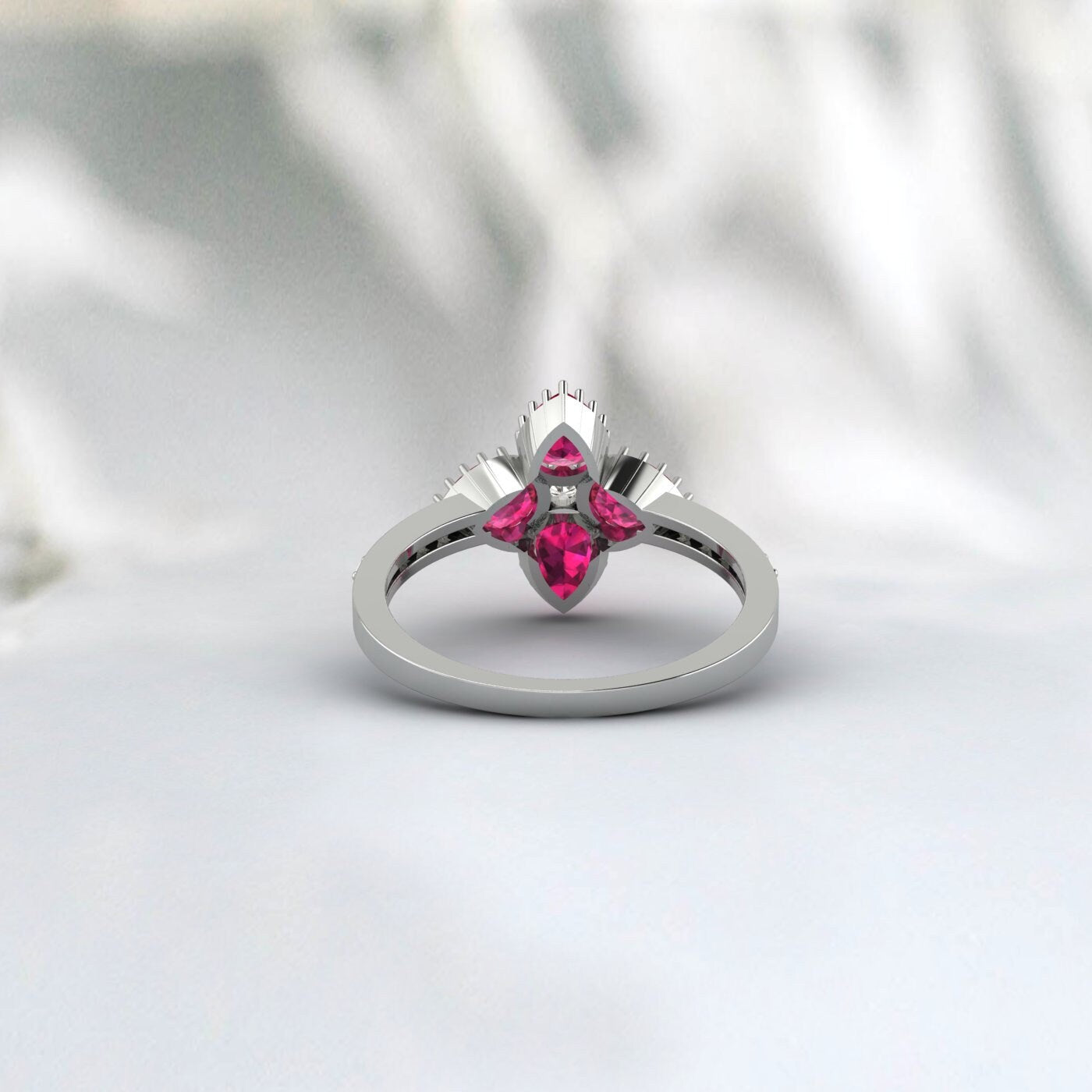 Rose Gold Ruby Ring Flower Shape Vintage Wedding Engagement Ring