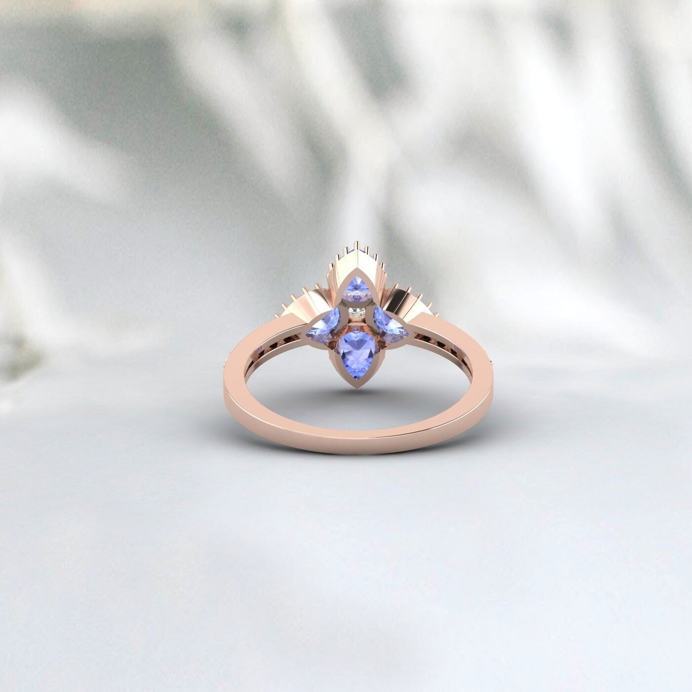 Natural Tanzanite Designer Flower Ring Vintage  Style Engagement Ring