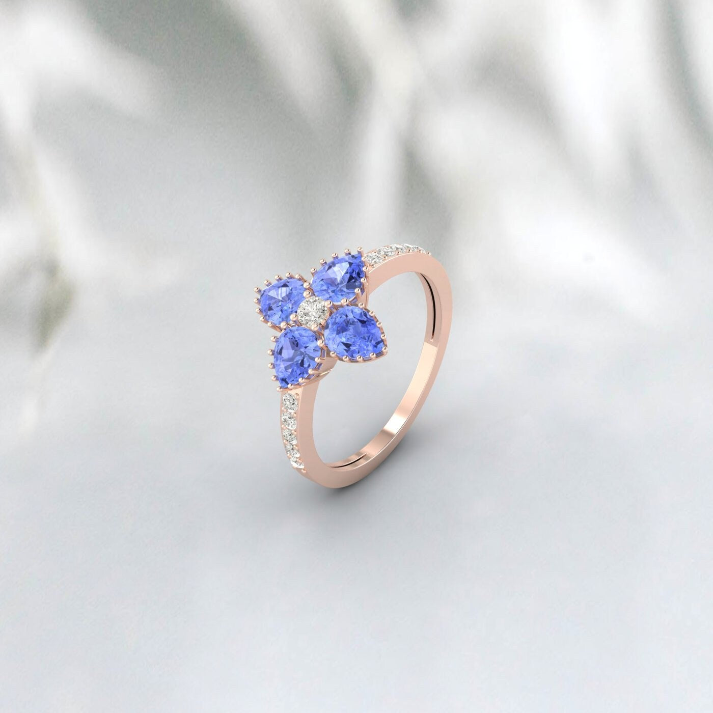 Natural Tanzanite Designer Flower Ring Vintage  Style Engagement Ring