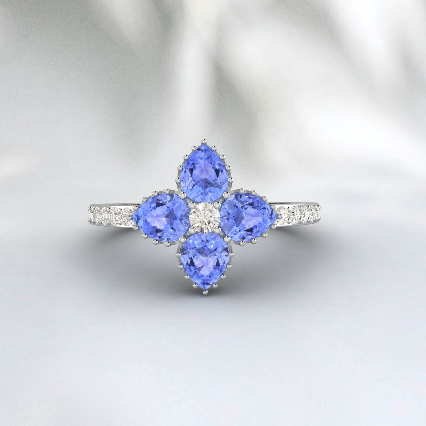 Natural Tanzanite Designer Flower Ring Vintage  Style Engagement Ring