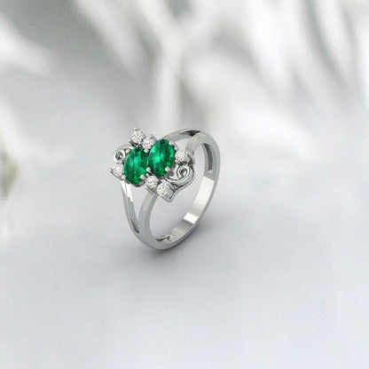 Oval Cut Emerald Engagement Ring May Birthstone Promise Wedding Ring