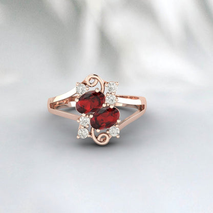 Natural Oval Garnet Engagement Ring January Birthstone Ring For Women\t