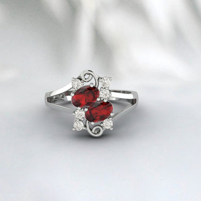 Natural Oval Garnet Engagement Ring January Birthstone Ring For Women\t