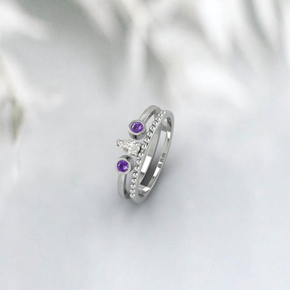 Pear Diamond And Amethyst Bridal Engagement Set Wedding Ring