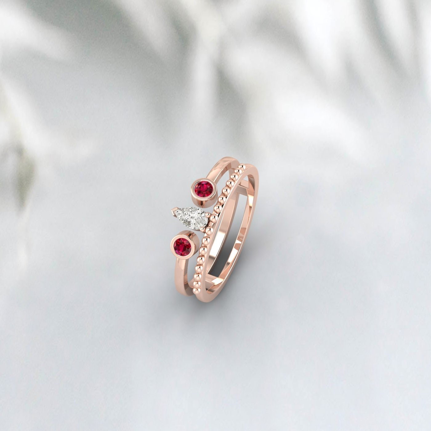 Ruby Engagement Ring Rose Gold Ruby Ring Antique Diamond Wedding Band