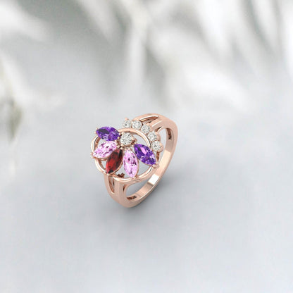 Marquise Cut Multi Gemstone Garnet,Amethyst,Pink Sapphire Bridal Ring