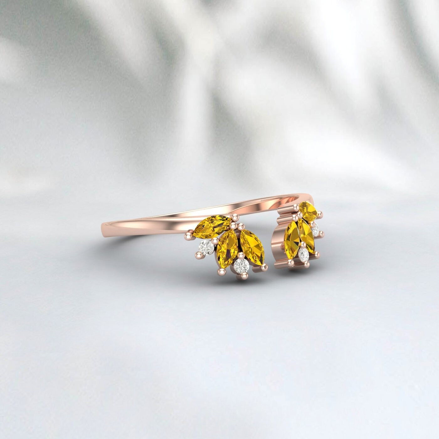 Open Gap Citrine Wedding Band Rose Gold Wedding Band Delicate Stacking Matching Curved Ring