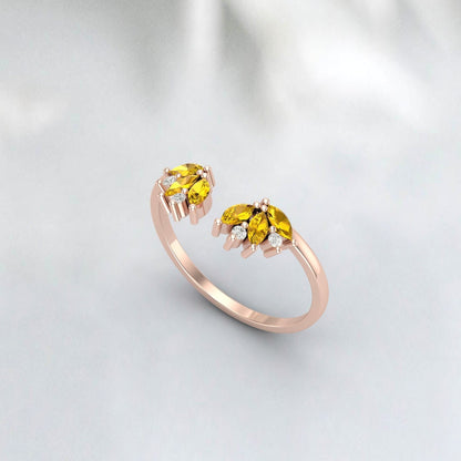 Open Gap Citrine Wedding Band Rose Gold Wedding Band Delicate Stacking Matching Curved Ring