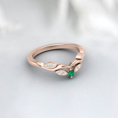 Emerald Curved Wedding Ring Engagement Ring Bridal Ring Gift For Her