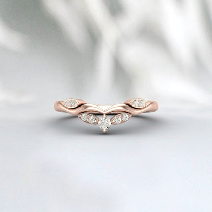 Delicate Diamond Wedding Ring Rose Gold Round Moissanite Curved Matching Ring Antique Stacking Band Engagement Ring Bridal Ring Gift For Her