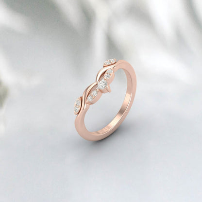 Delicate Diamond Wedding Ring Rose Gold Round Moissanite Curved Matching Ring Antique Stacking Band Engagement Ring Bridal Ring Gift For Her