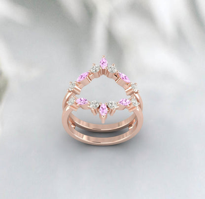 Bague incurvée empilable en saphir rose taille marquise, alliance unique