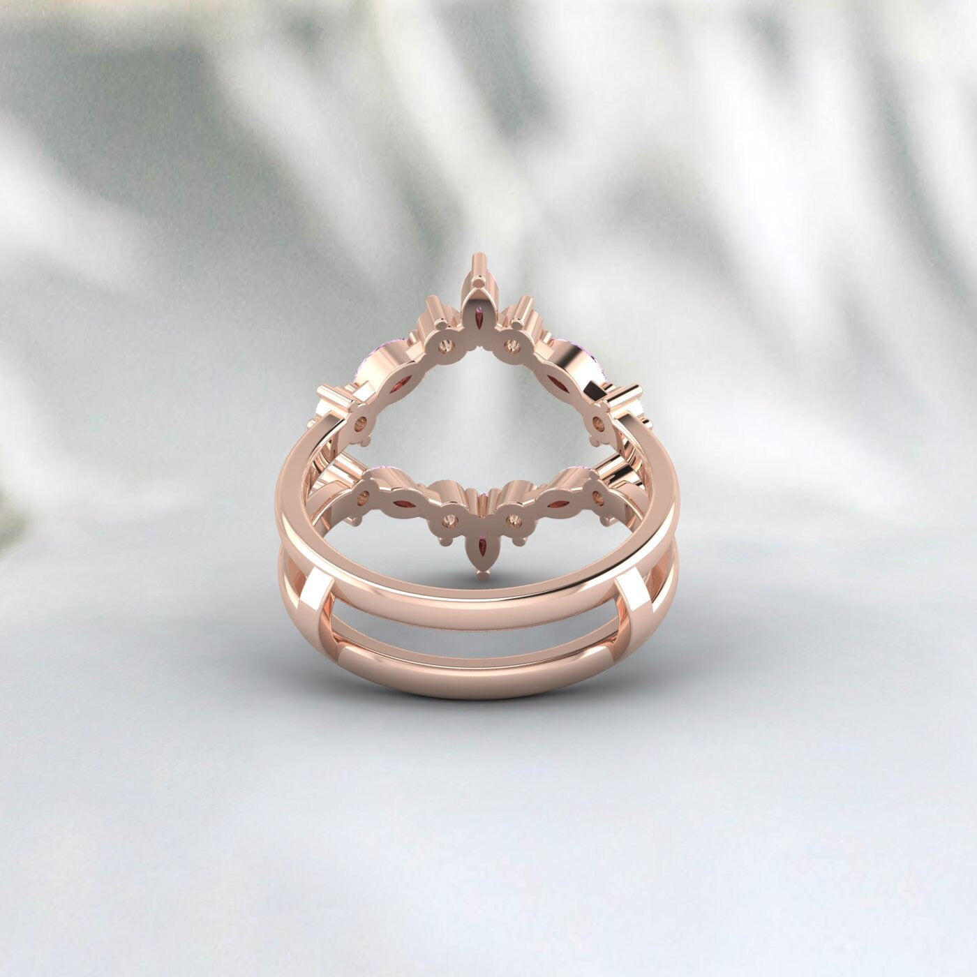 Bague incurvée empilable en saphir rose taille marquise, alliance unique