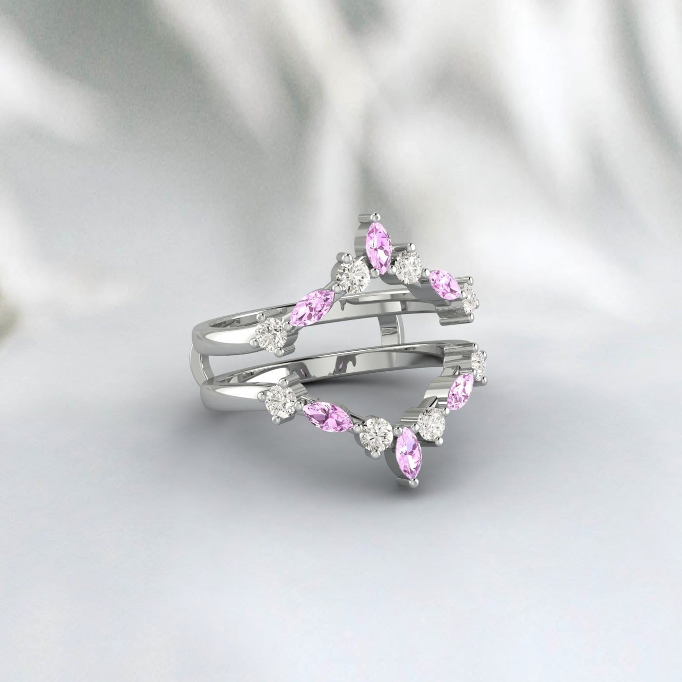 Marquise Cut Pink Sapphire Stacking Curved Ring Uniqu Wedding Band