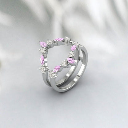 Bague incurvée empilable en saphir rose taille marquise, alliance unique