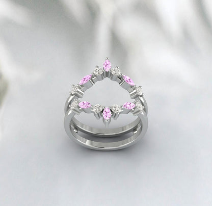 Bague incurvée empilable en saphir rose taille marquise, alliance unique