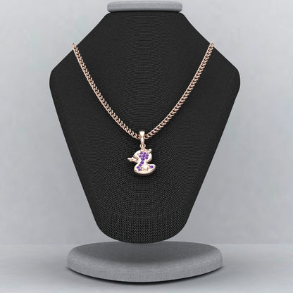 Mother of Pearl Duck Pendant Necklace With Amethyst, Sea life, Rose gold plated sterling silver jewelry, Gift for Her, Rubber Duck, Jewelry