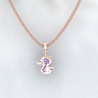 Mother of Pearl Duck Pendant Necklace With Amethyst, Sea life, Rose gold plated sterling silver jewelry, Gift for Her, Rubber Duck, Jewelry