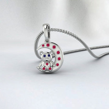 Crescent Moon Ruby Necklace full 925 Sterling Silver Two Pendant One Necklace July Birthstone Teddy Bear Pendant With Blue Sapphire