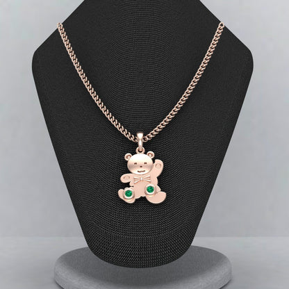 Emerald Teddy Bear Pendants Necklace,14K Real Gold Teddy Bear and Bunny Charm, 10k Real Gold Rope Chain Necklace,14k Gold Chain Bunny, Bear