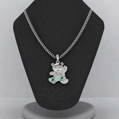 Emerald Teddy Bear Pendants Necklace,14K Real Gold Teddy Bear and Bunny Charm, 10k Real Gold Rope Chain Necklace,14k Gold Chain Bunny, Bear