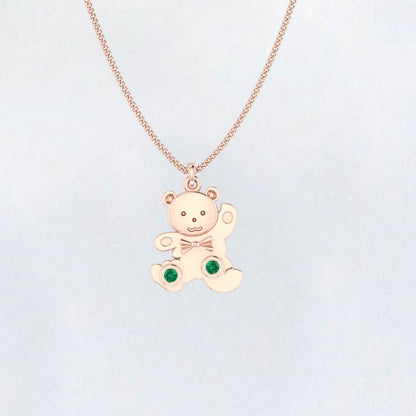 Emerald Teddy Bear Pendants Necklace,14K Real Gold Teddy Bear and Bunny Charm, 10k Real Gold Rope Chain Necklace,14k Gold Chain Bunny, Bear