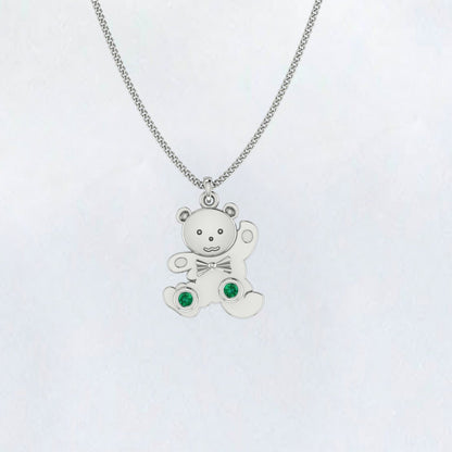 Emerald Teddy Bear Pendants Necklace,14K Real Gold Teddy Bear and Bunny Charm, 10k Real Gold Rope Chain Necklace,14k Gold Chain Bunny, Bear