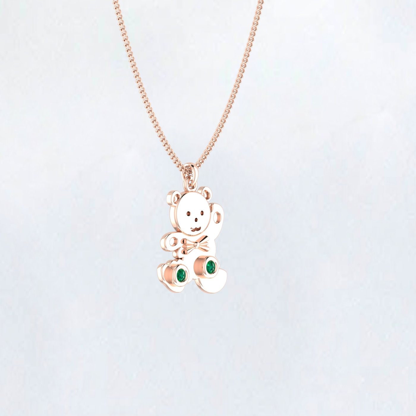 Emerald Teddy Bear Pendants Necklace,14K Real Gold Teddy Bear and Bunny Charm, 10k Real Gold Rope Chain Necklace,14k Gold Chain Bunny, Bear