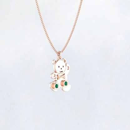 Emerald Teddy Bear Pendants Necklace,14K Real Gold Teddy Bear and Bunny Charm, 10k Real Gold Rope Chain Necklace,14k Gold Chain Bunny, Bear