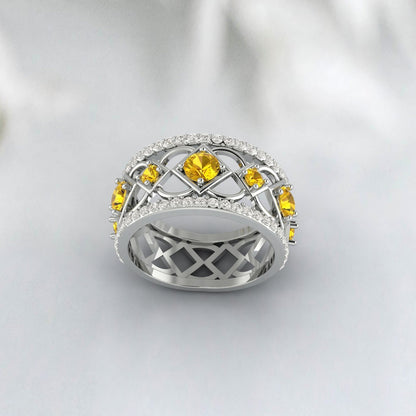 Bague d'éternité Citrine Moissanite, alliance empilable Vintage