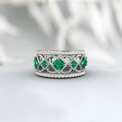 Lab Created Emerald Cz Diamond Eternity Wedding Band Engagement Ring