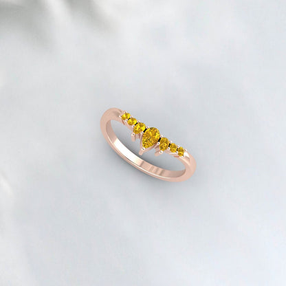 Bague de mariage couronne citrine coupe poire citrine Chevron bague d'anniversaire