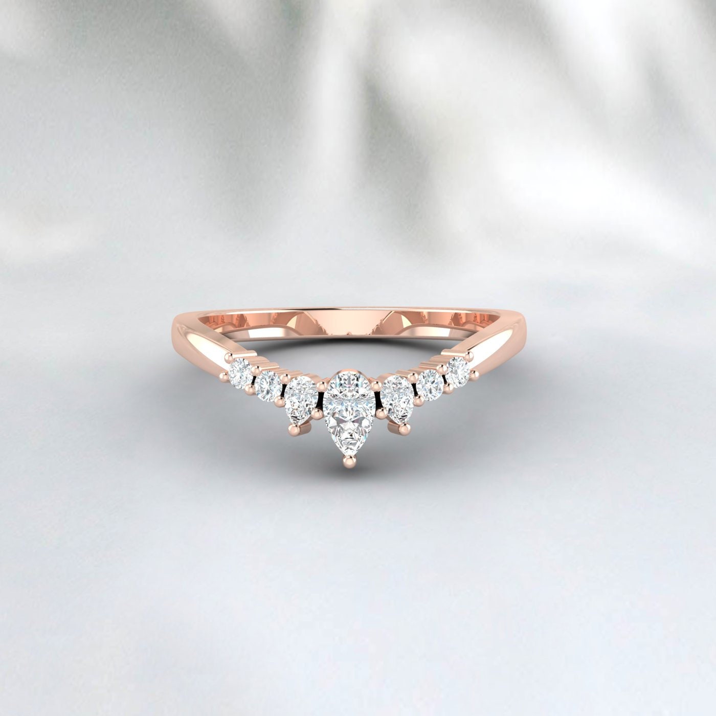 Pear Shaped Moissanite Curved Wedding Band Unique Vintage Bridal Gift