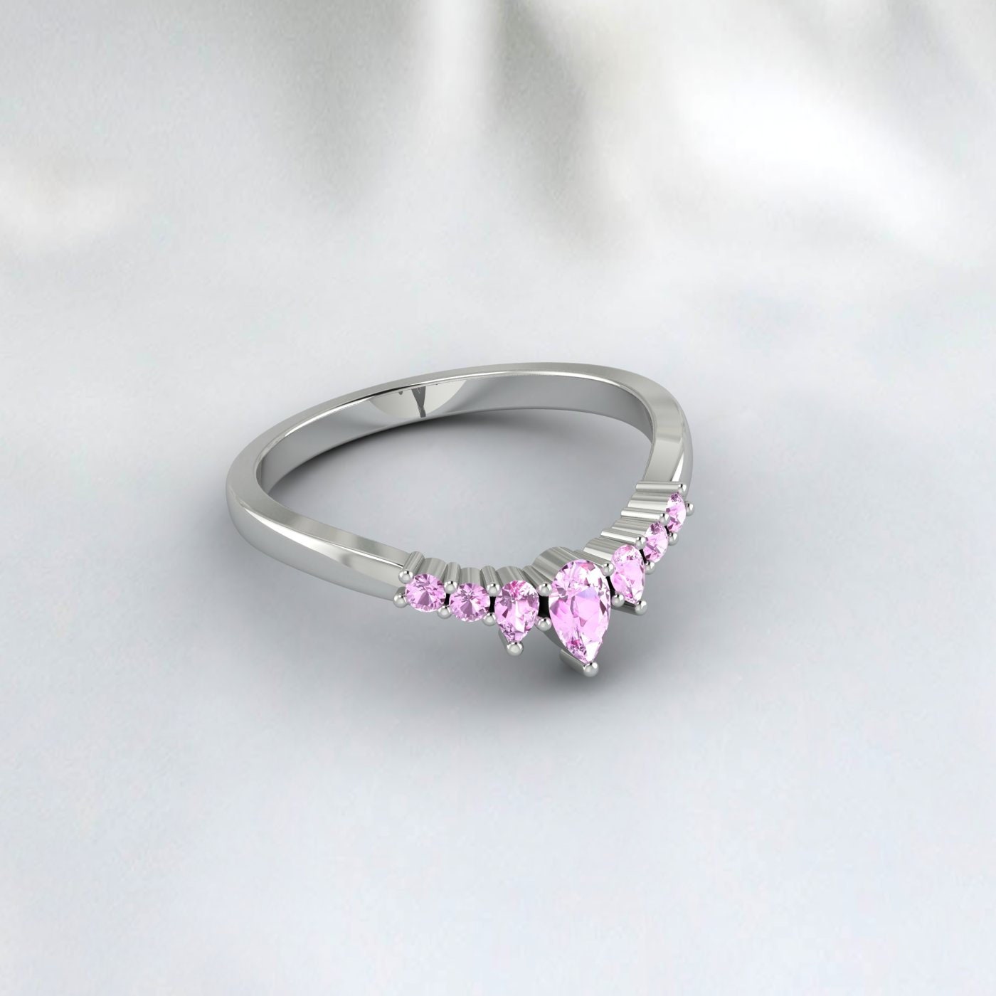 Alliance en saphir rose véritable, bague en argent empilable en or jaune 14 carats