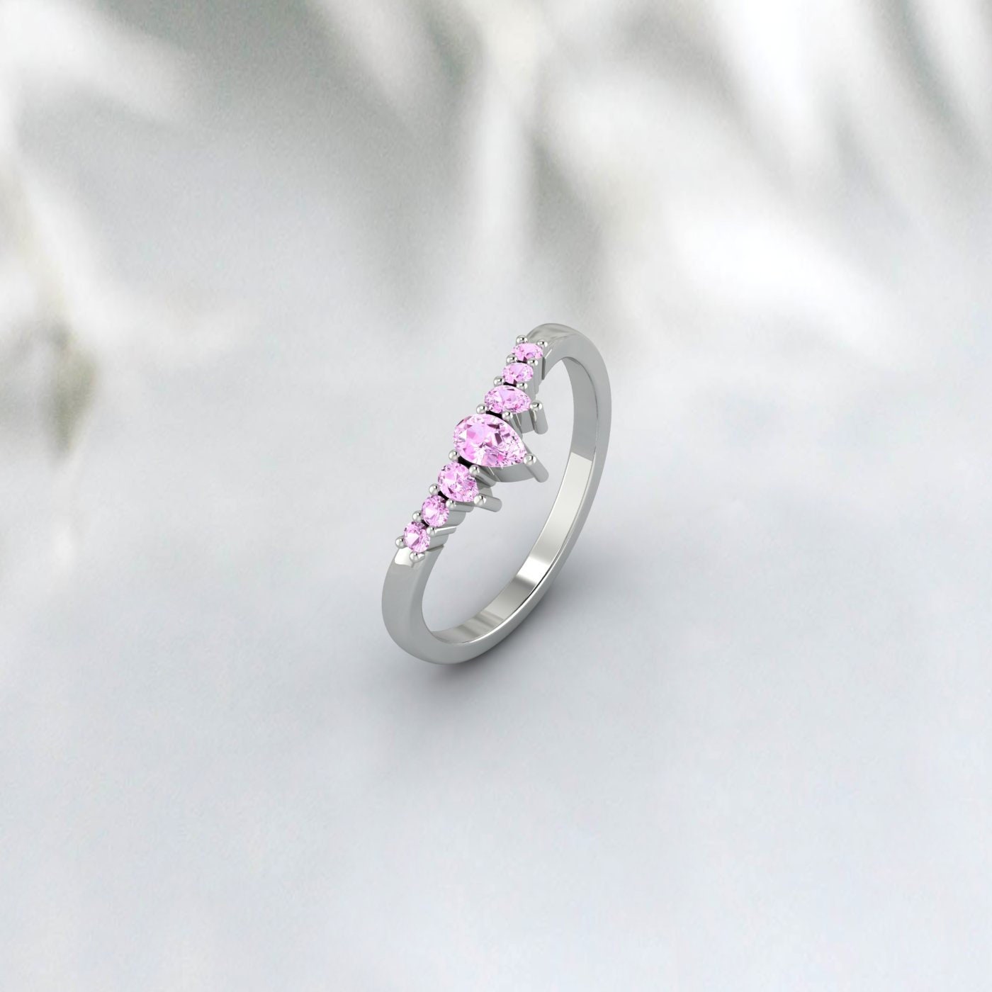 Alliance en saphir rose véritable, bague en argent empilable en or jaune 14 carats