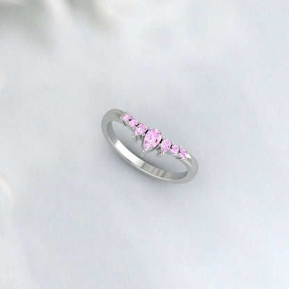 Alliance en saphir rose véritable, bague en argent empilable en or jaune 14 carats