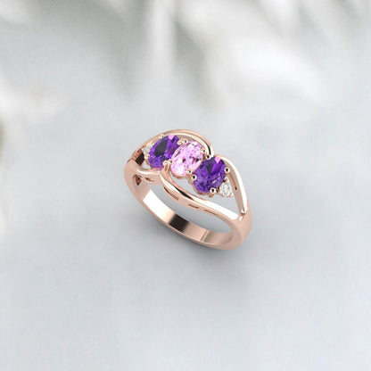 Bague de fiançailles ovale avec saphir rose et améthyste multi-pierres précieuses