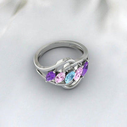 Multi Gemstone Ring Amethyst,Aquamarine,Pink Sapphire Wedding Ring